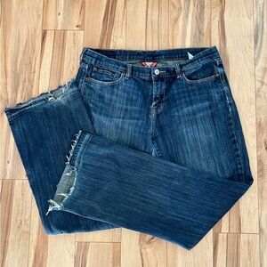 Lucky Brand Women's Mid Rise Straight Leg Jeans Blue Denim Raw Hem Sz 14/32